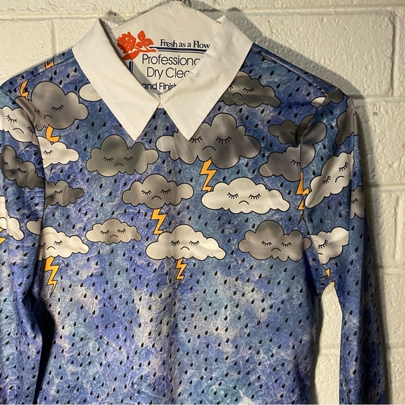 Rainy Day Collared Mini Dress Cute Cloud Nature Print SheIN women’s large Used - Picture 6 of 7